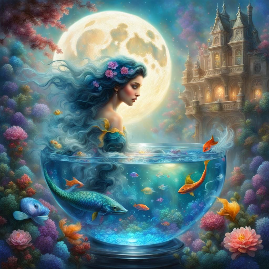 Mermaid Moonscape in Blue Eye: Fantasy Art