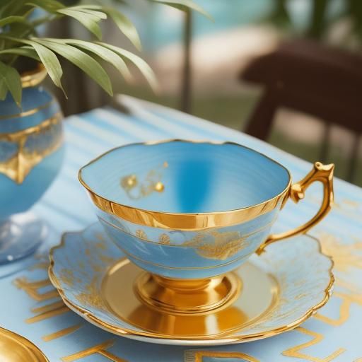 Sunshine Teacup with Magical Colors and Gold Accents