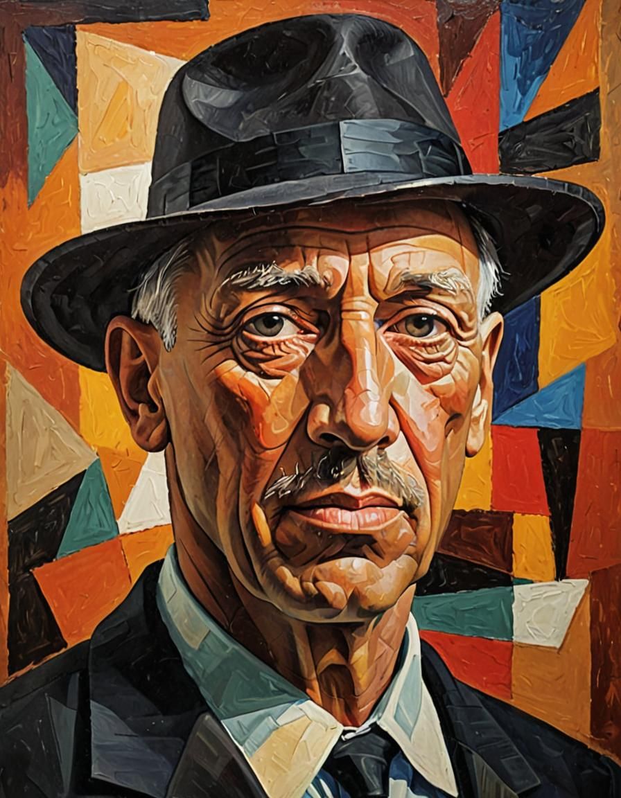 Cubist Portrait of a Strong Man in Vibrant Colors