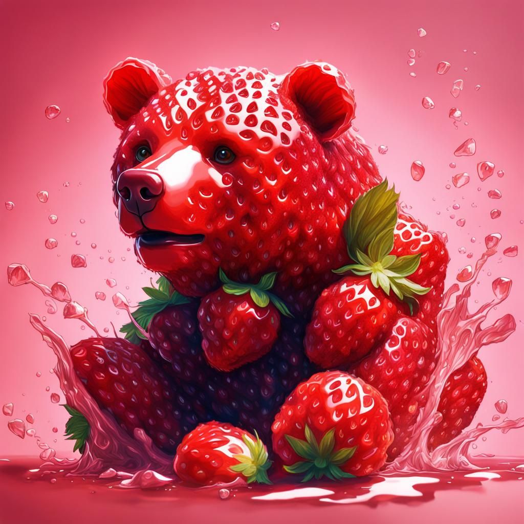 Hyperrealistic Strawberry Bear Splash Art