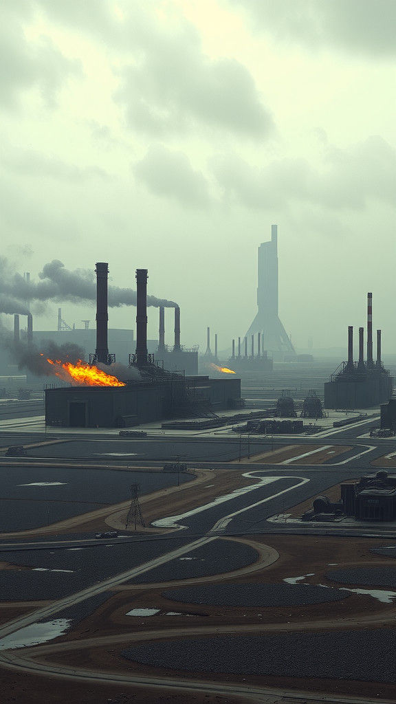 Dystopian Industrial Sprawl in Bleak Future Landscape