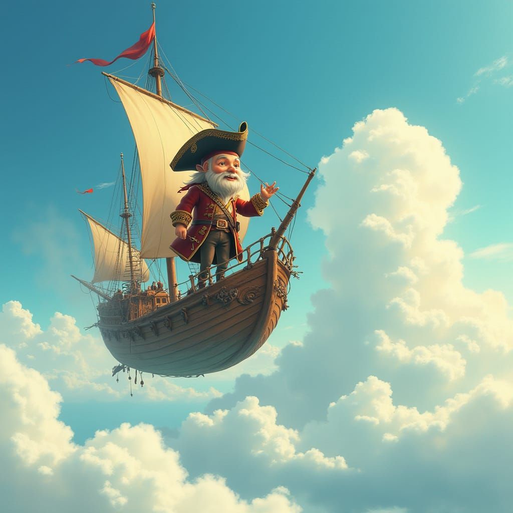 Flying Dutchman Soaring in a Whimsical Style
