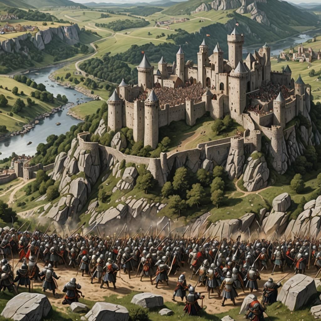 Medieval Army Siege of Distant Castle