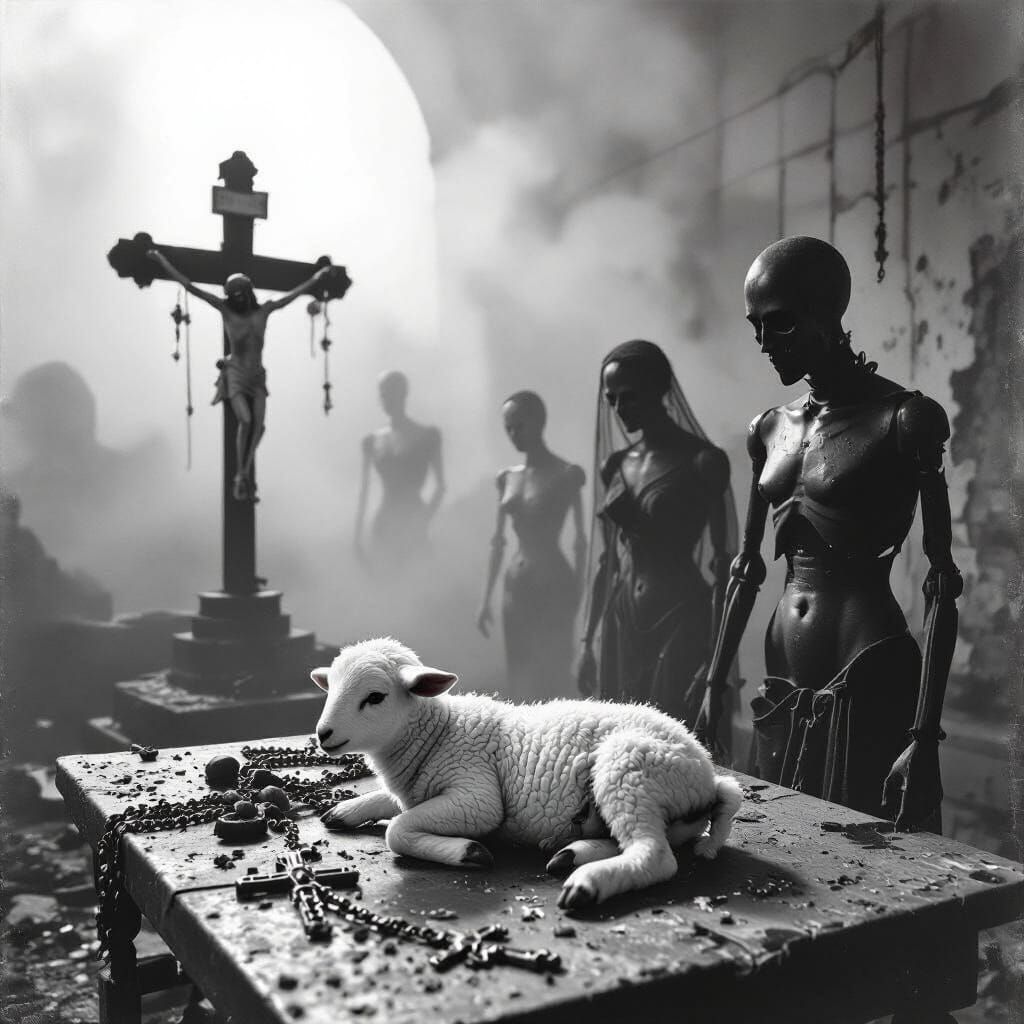 Haunting Lamb Fetus Scene in Gothic Style