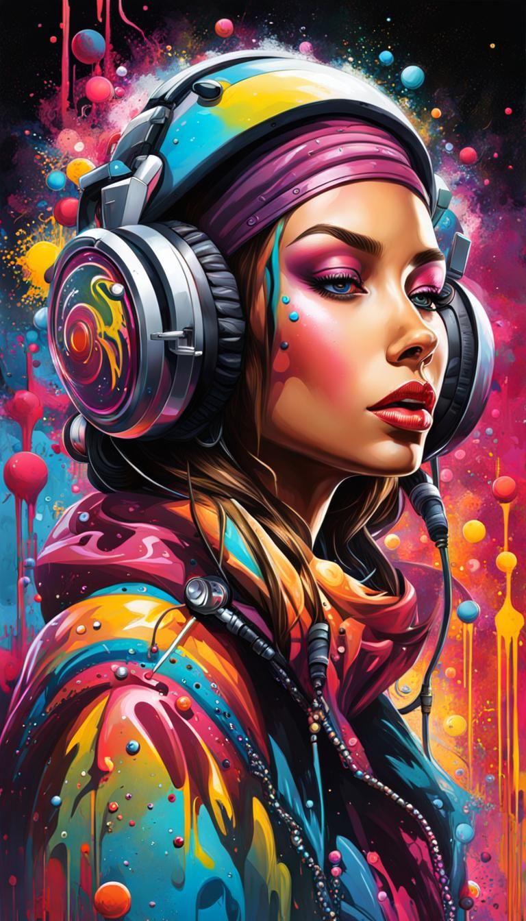 Sci-Fi DJ in Graffiti Splash Art Style