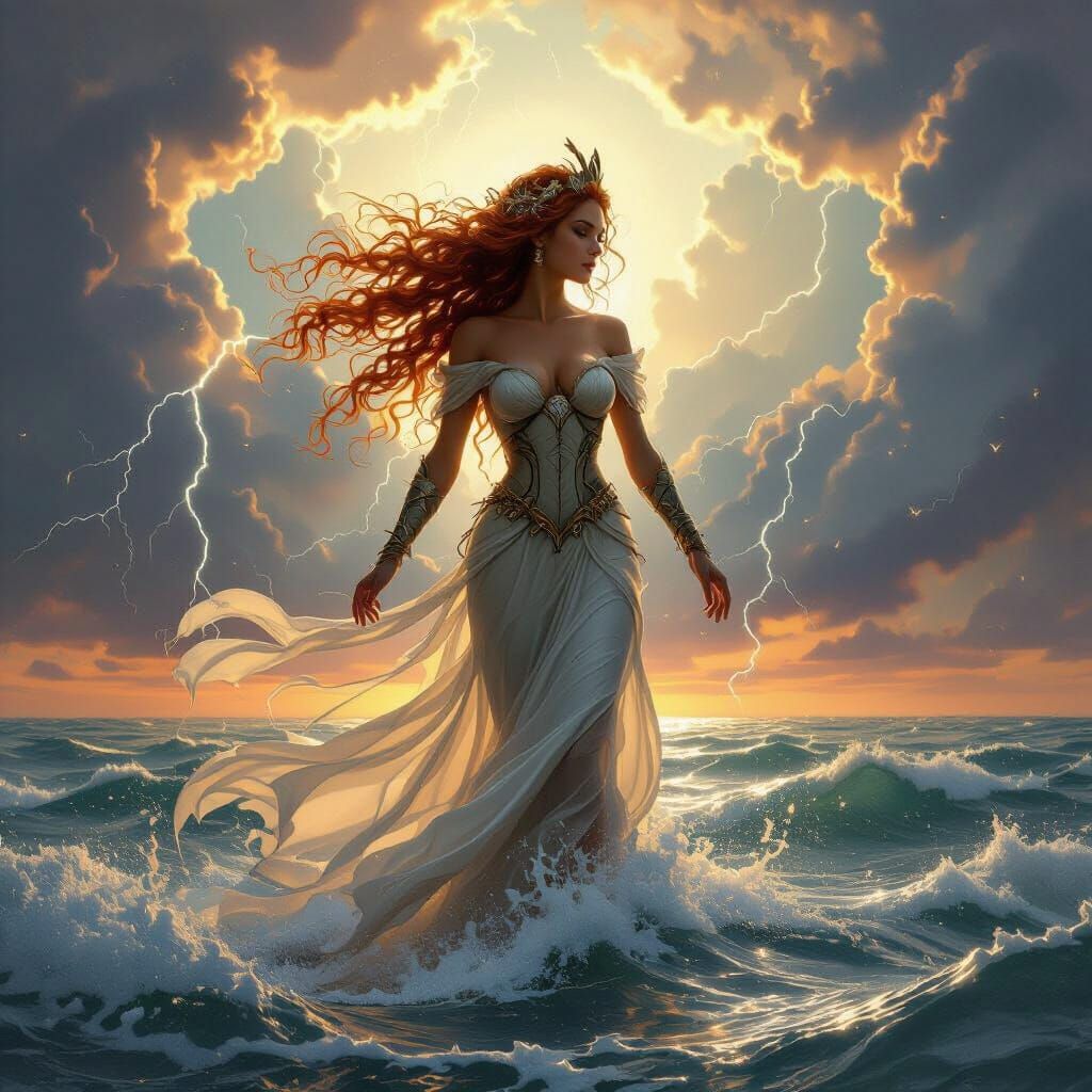 Water Nymph Unleashing Storm in Epic Fantasy Style
