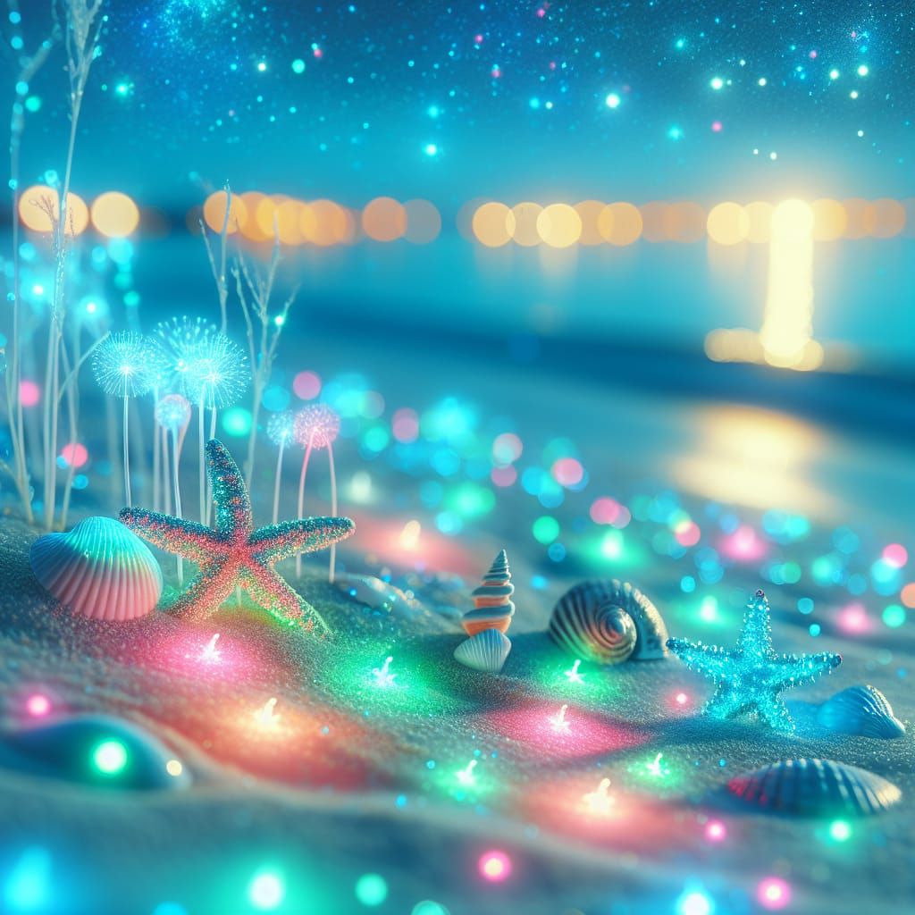 Neon Beach with Bioluminescent Plankton