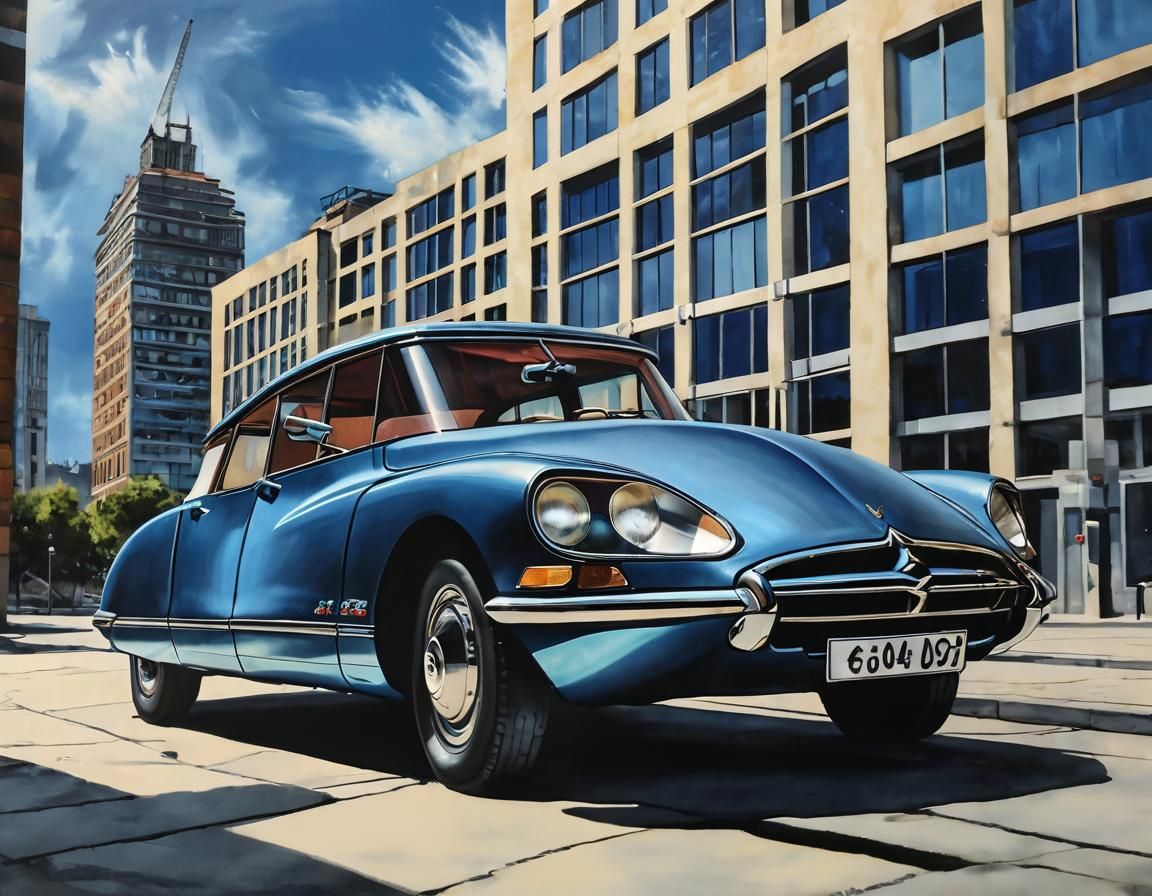 Citroën DS in Bauhaus Setting: Acrylic Painting