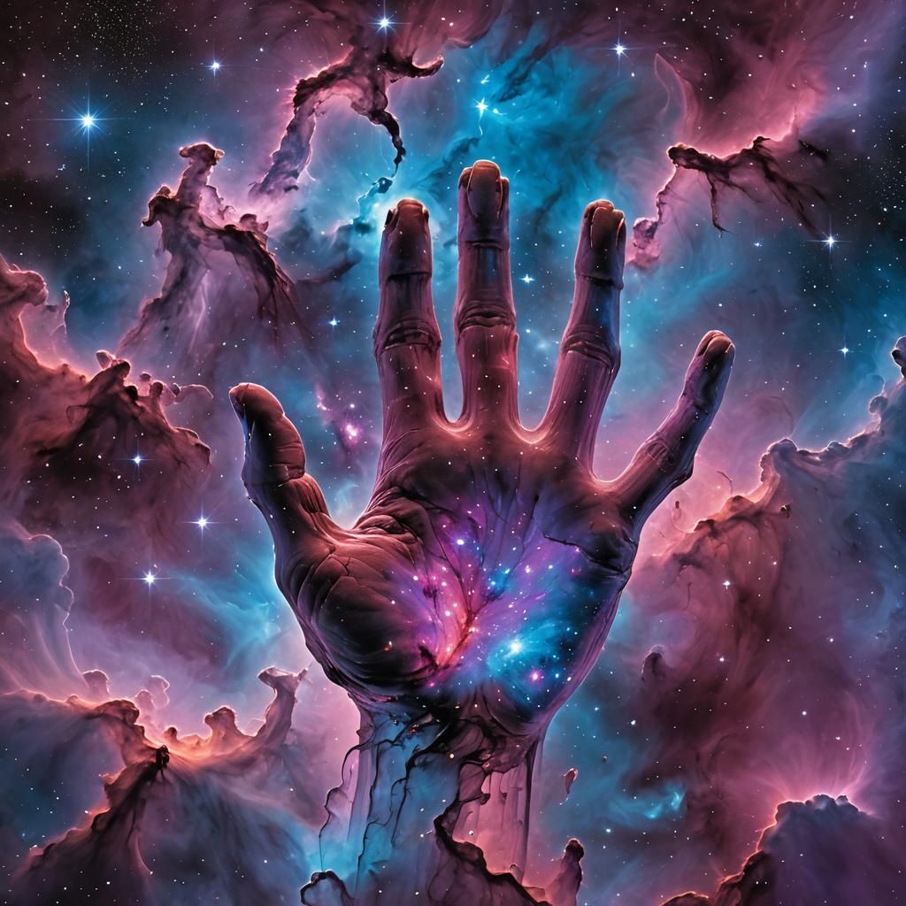 Cosmic Hand Reaching from Space in Nebula Clouds