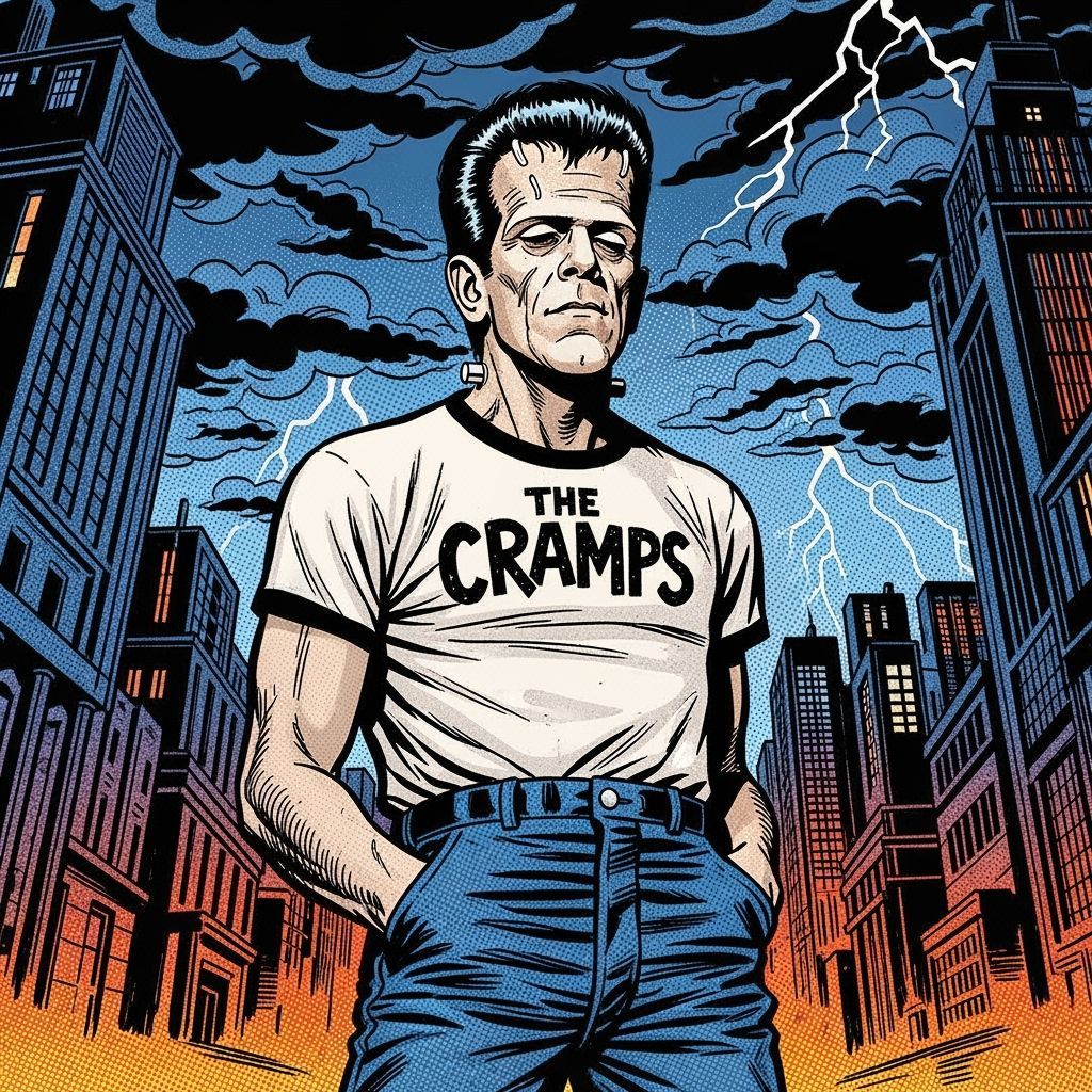 Frankenstein Monster as Rockabilly Comic Book Art
