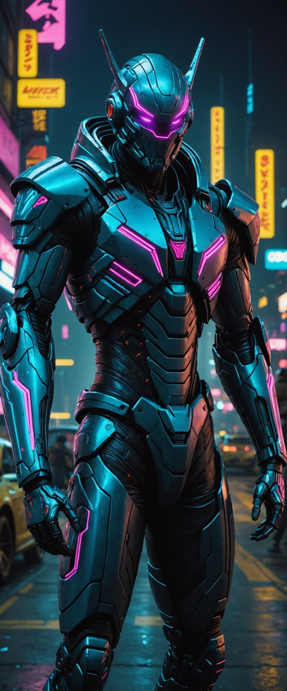 Guyver in a Neon-Lit Cyberpunk 2099 Blade Runner Aesthetic