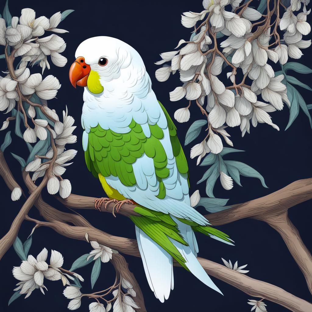 White Parakeet on Branch