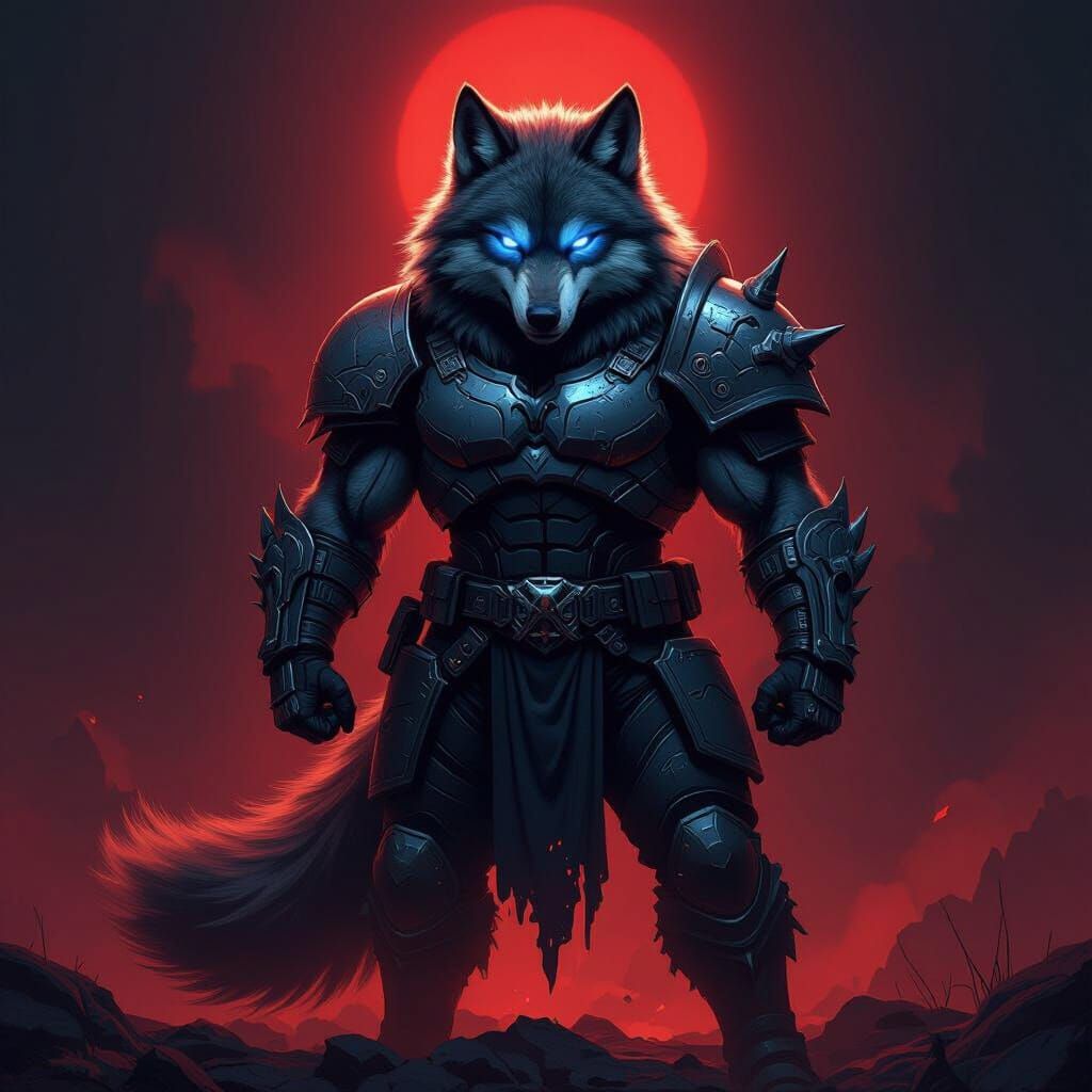 Anthropomorphic Wolf in Doomslayer Armor