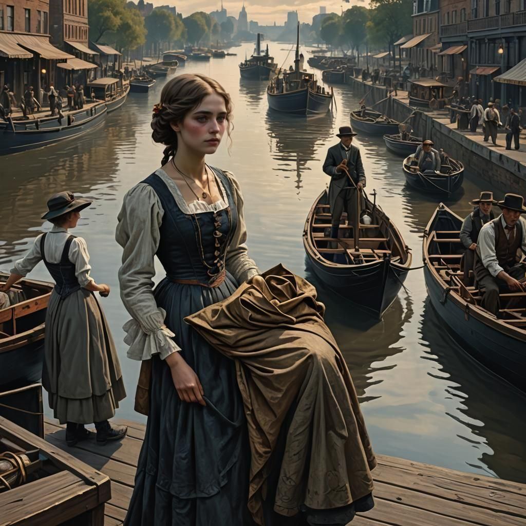 1910s Mississippi River Scene in Art Nouveau Style