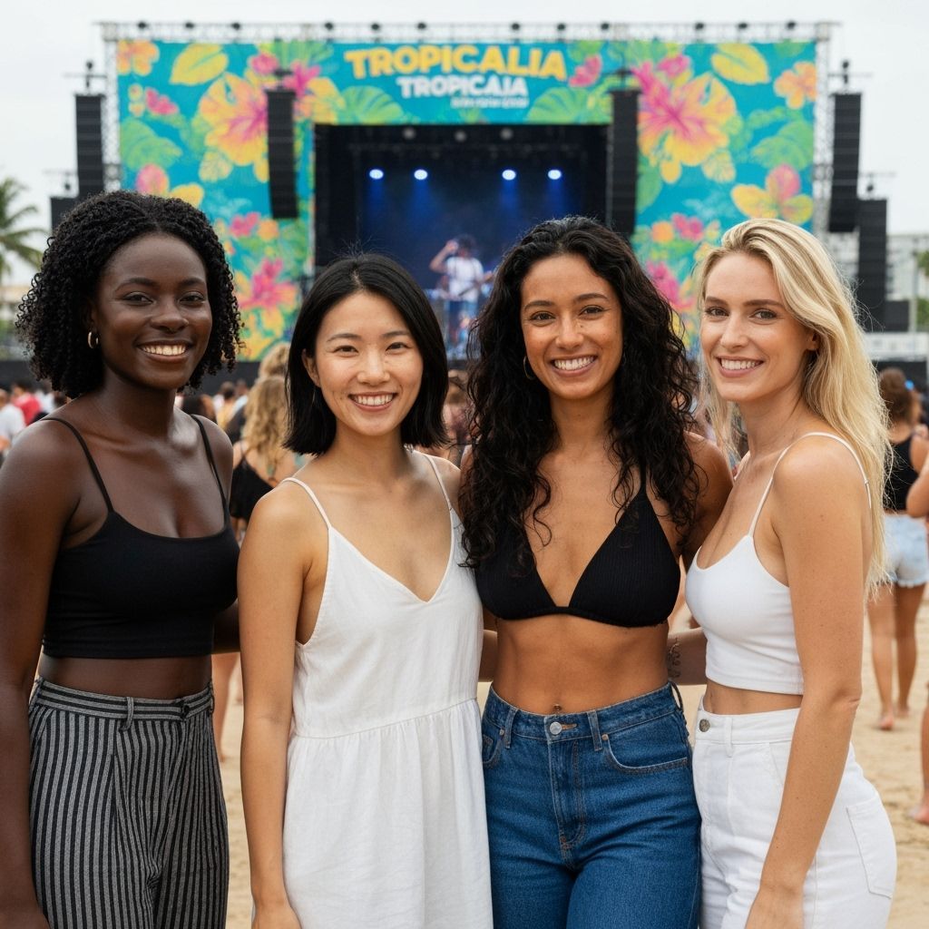 Diverse Women at Tropical Concert in Photo Realistic Style