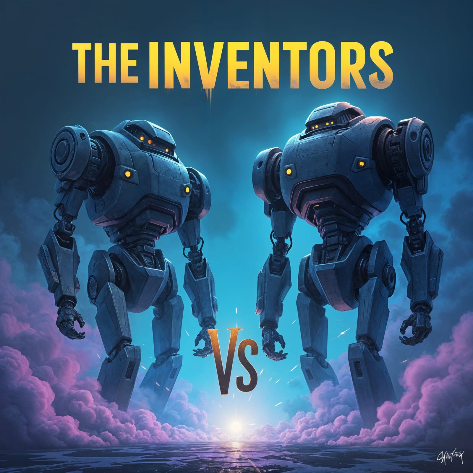 Futuristic Robots Amidst Smoky Ambiance in Cyberpunk Style