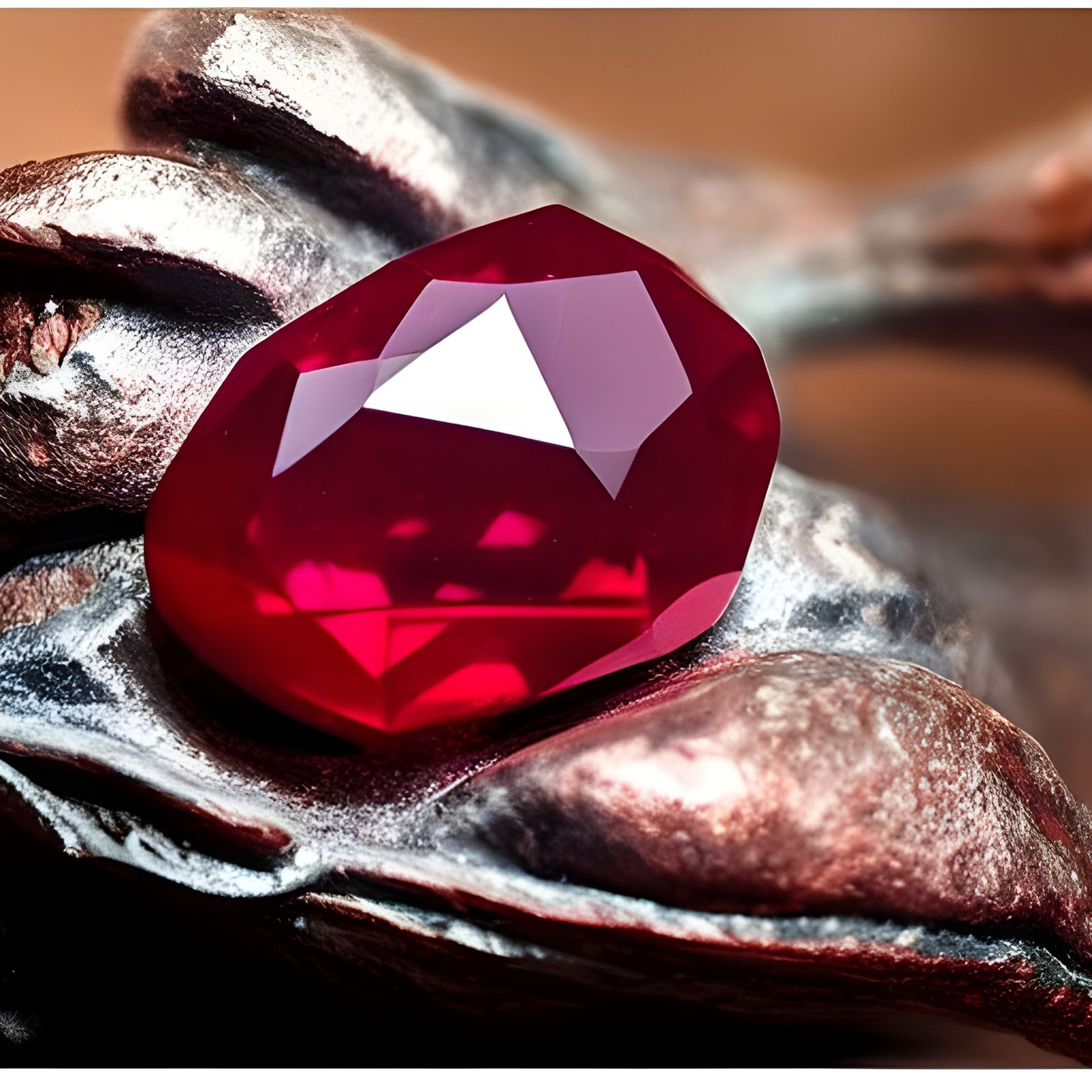 Ruby Gemstone Found in Cave: Realistic Oil Painting