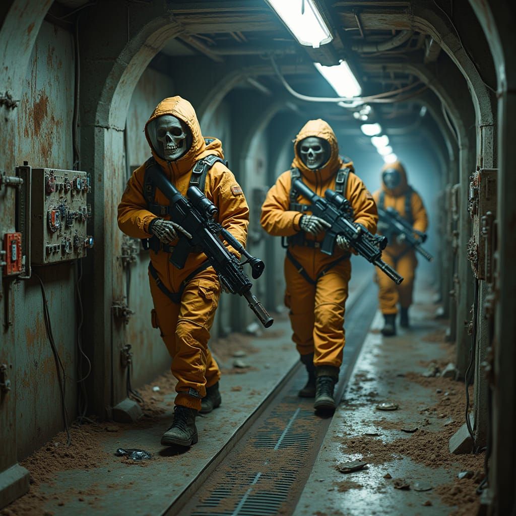 Skeletons Patrol Decaying Futuristic Tunnel