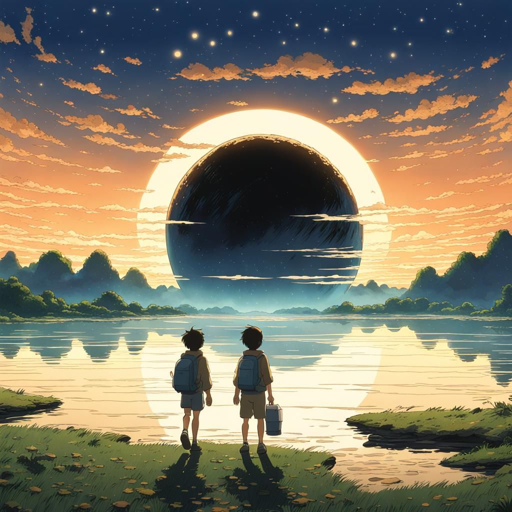 Ghibli-esque Planet Walkers Under Starry Skies
