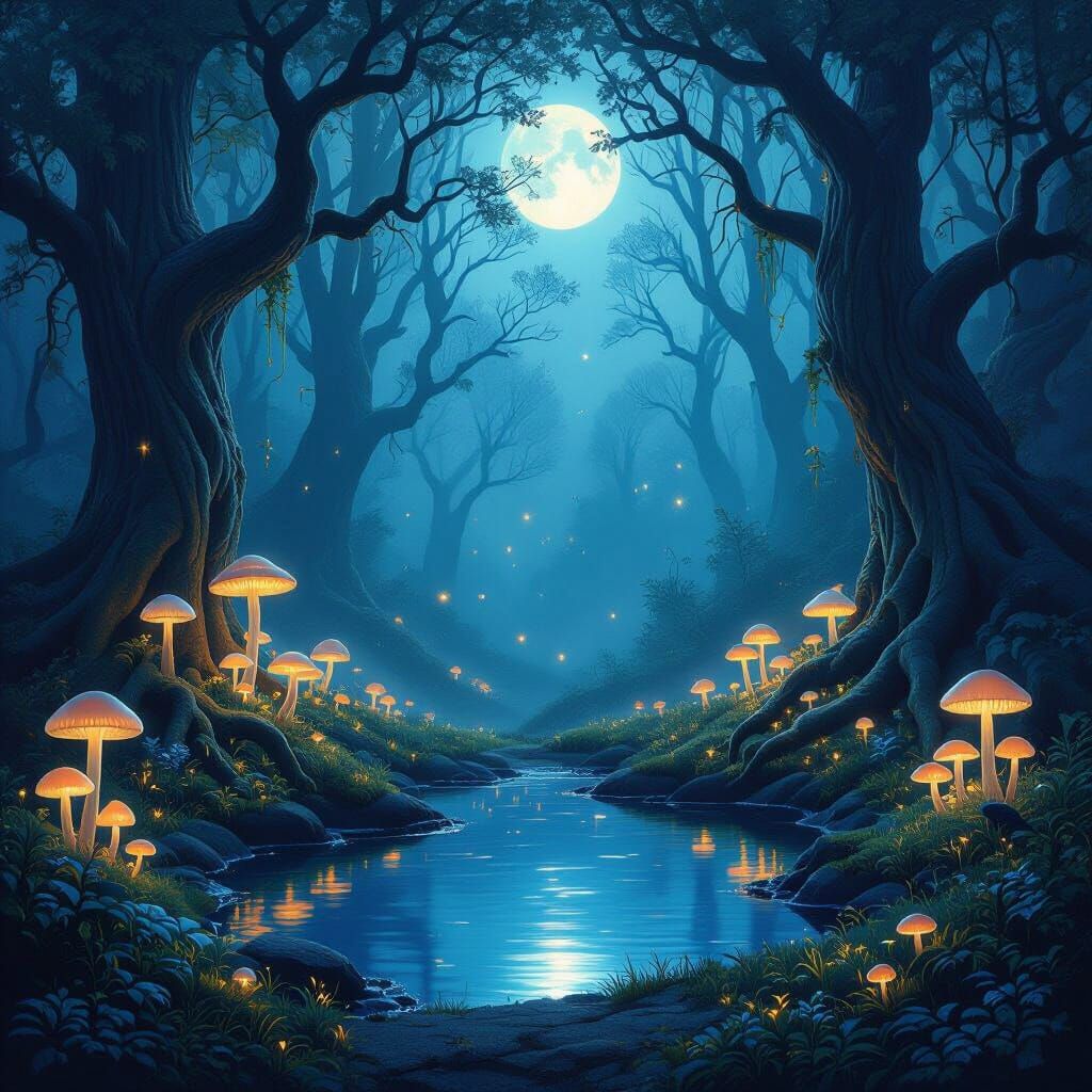 Enchanted Forest Clearing Under Ethereal Moonlight