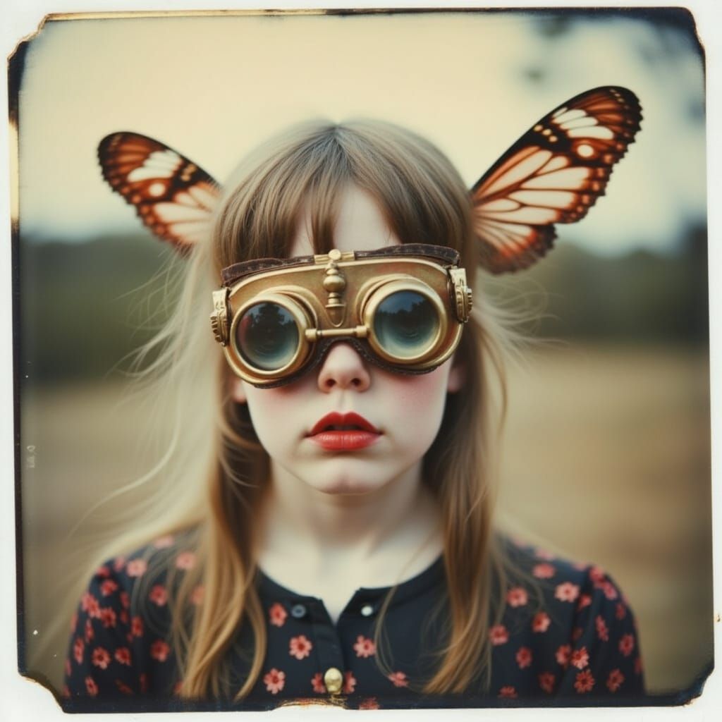 Butterfly Girl Jumping Rope in Glitch Polaroid