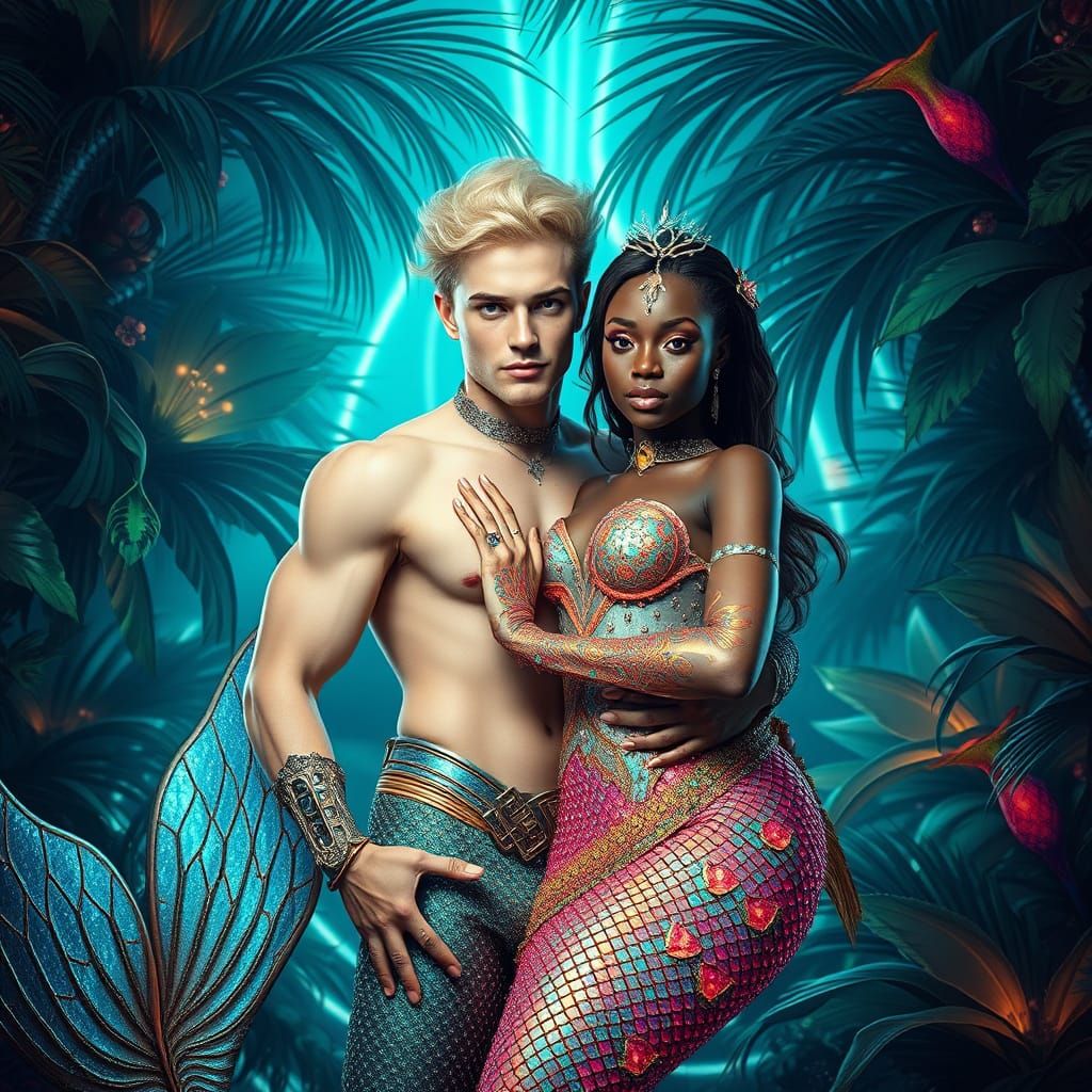 Regal Merfolk in Futuristic Paradise