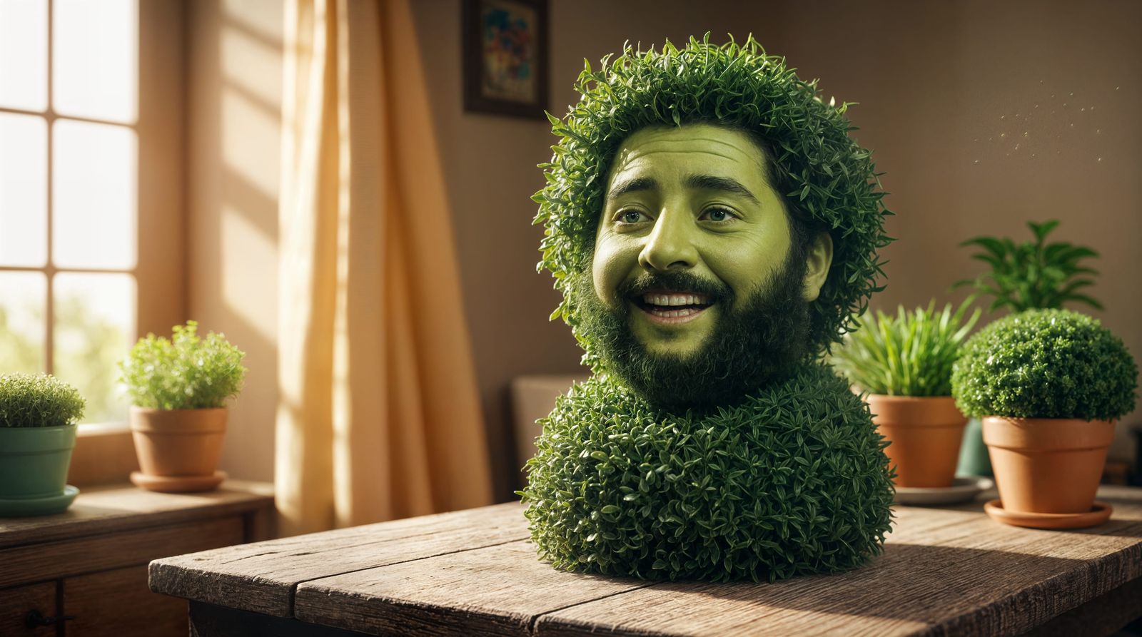 Green-Skinned Shia LaBeouf as a Chia Pet in Warm Sunny Corne...