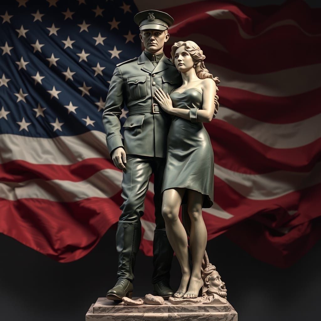 Sculpture of Military Man and Wife in Renaissance Style