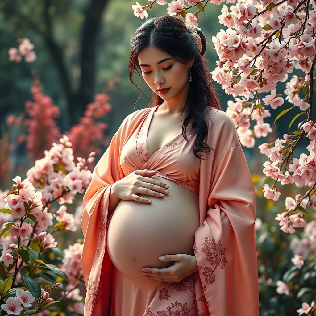 Ethereal Asian Goddess in Lush Garden
