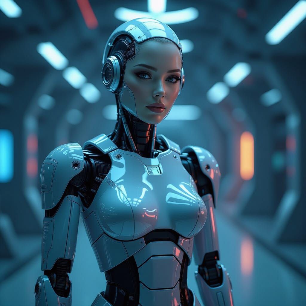 Translucent Android in Futuristic Setting