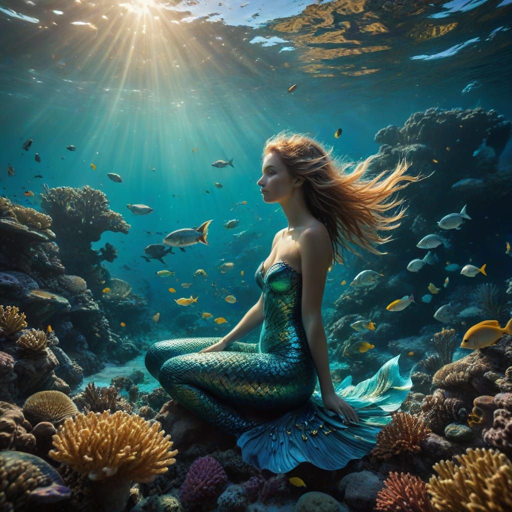 Mermaid in Vibrant Underwater Realm