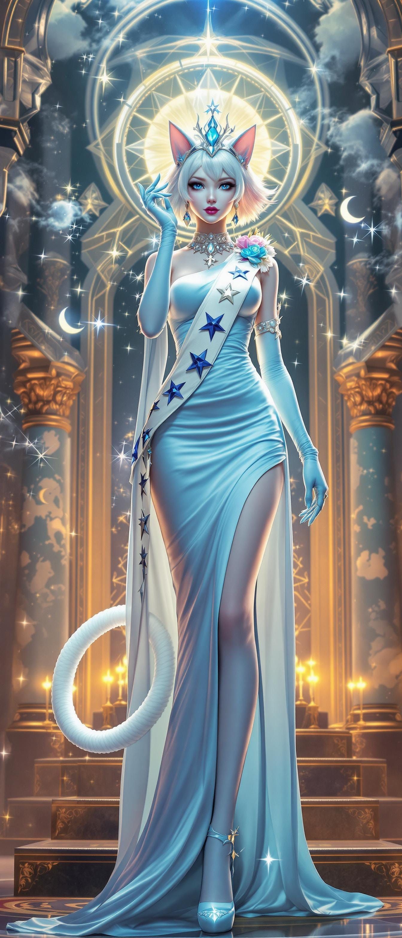 Majestic Nekomimi Goddess in Cyber-Storm Setting