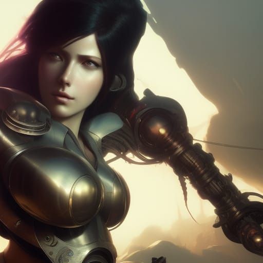 Futuristic Female Battle Bot Portrait in 8K