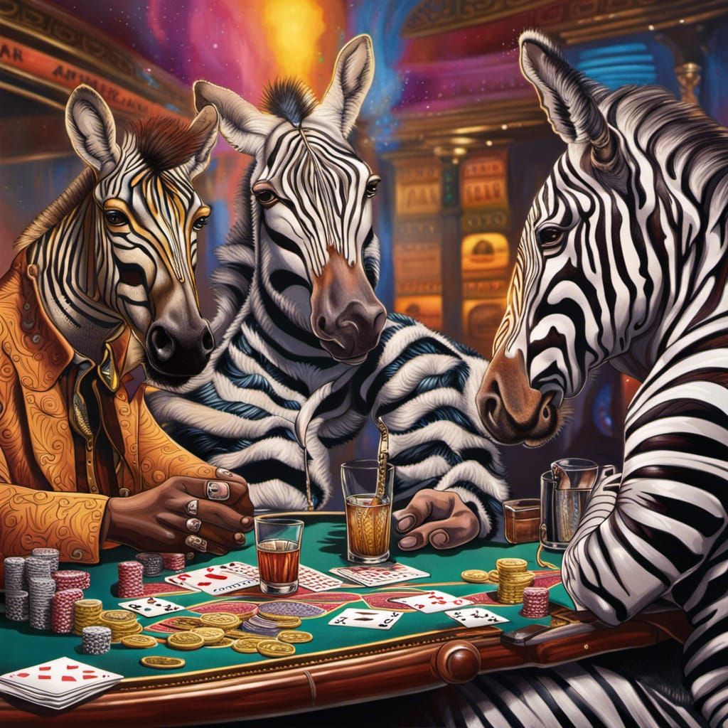 Hyperrealistic Zebra and Antelope Casino Card Game