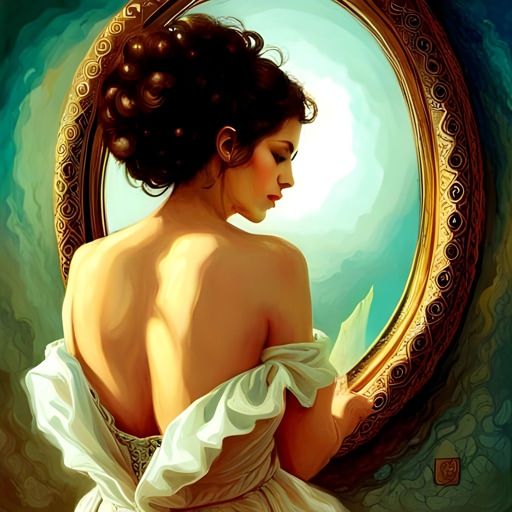 Baroque Woman Introspection in Mirror