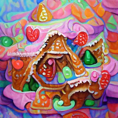Gingerbread House in Candyland: Gouache Painting