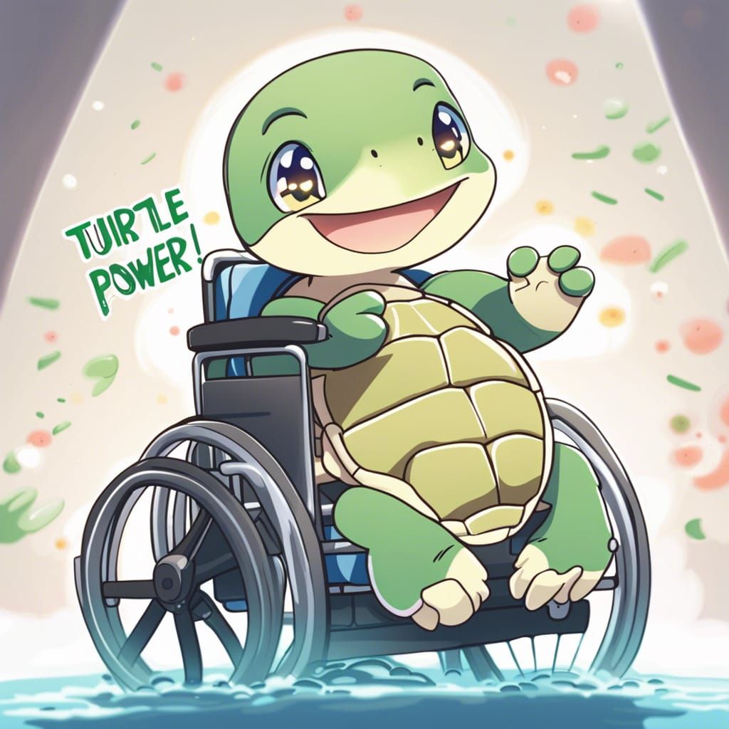Happy Turtle in Wheelchair in Anime Style