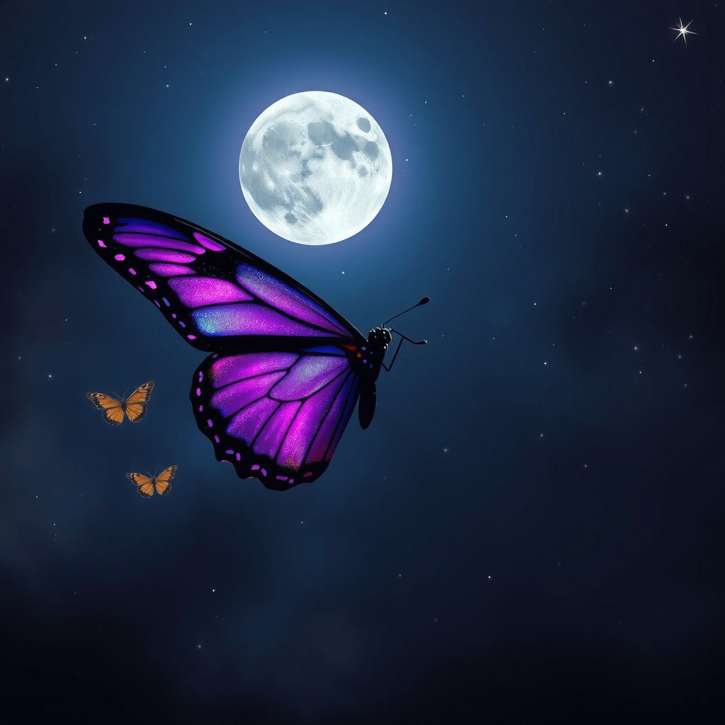Butterfly and Lunar Eclipse in Futuristic Style