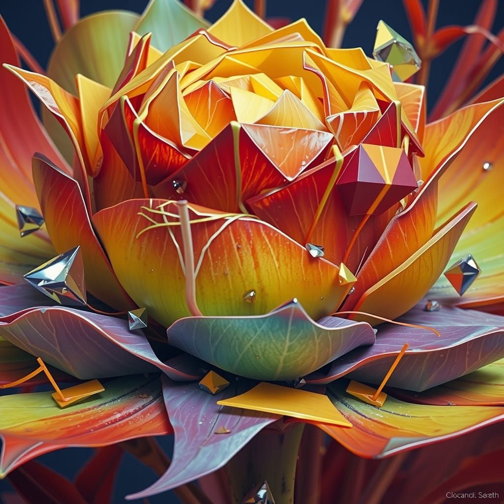 Fractured Flora: A Colorful Geometric Botanical Composition