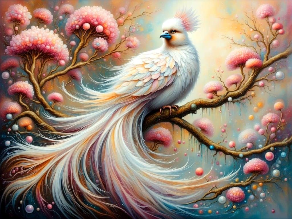 Ethereal Bird in a Whimsical Floral Setting