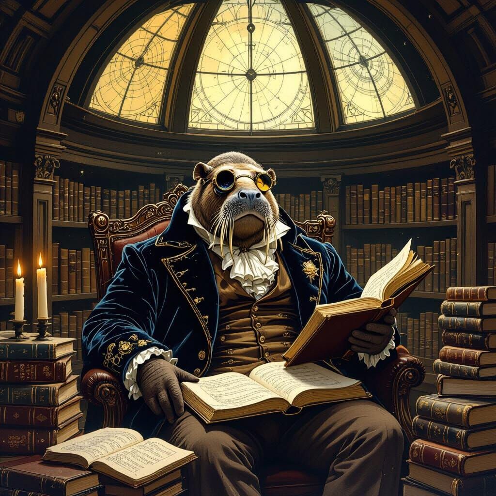 Walrus Scholar in Hidden Observatory by Starlight