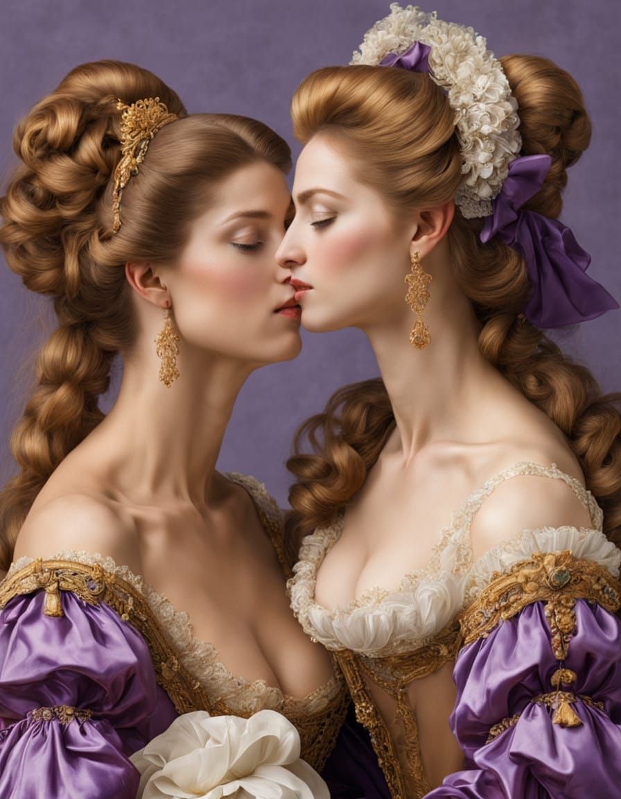 Ultrarealistic 17th Century French Women in Lavish Purple an...