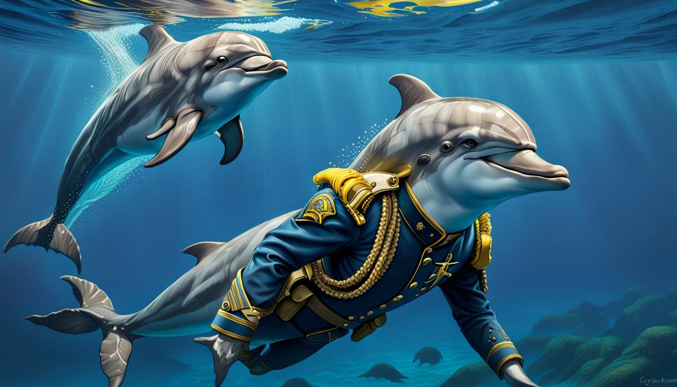 Dolphin in Military Uniform Digital Artwork