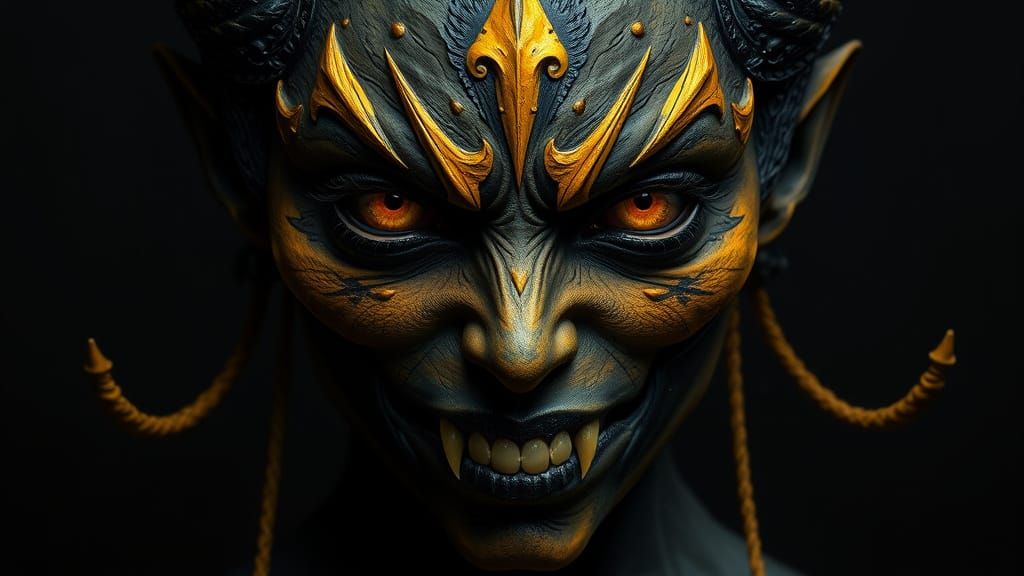 Dark Surrealist Demon Portrait in Black and Yellow