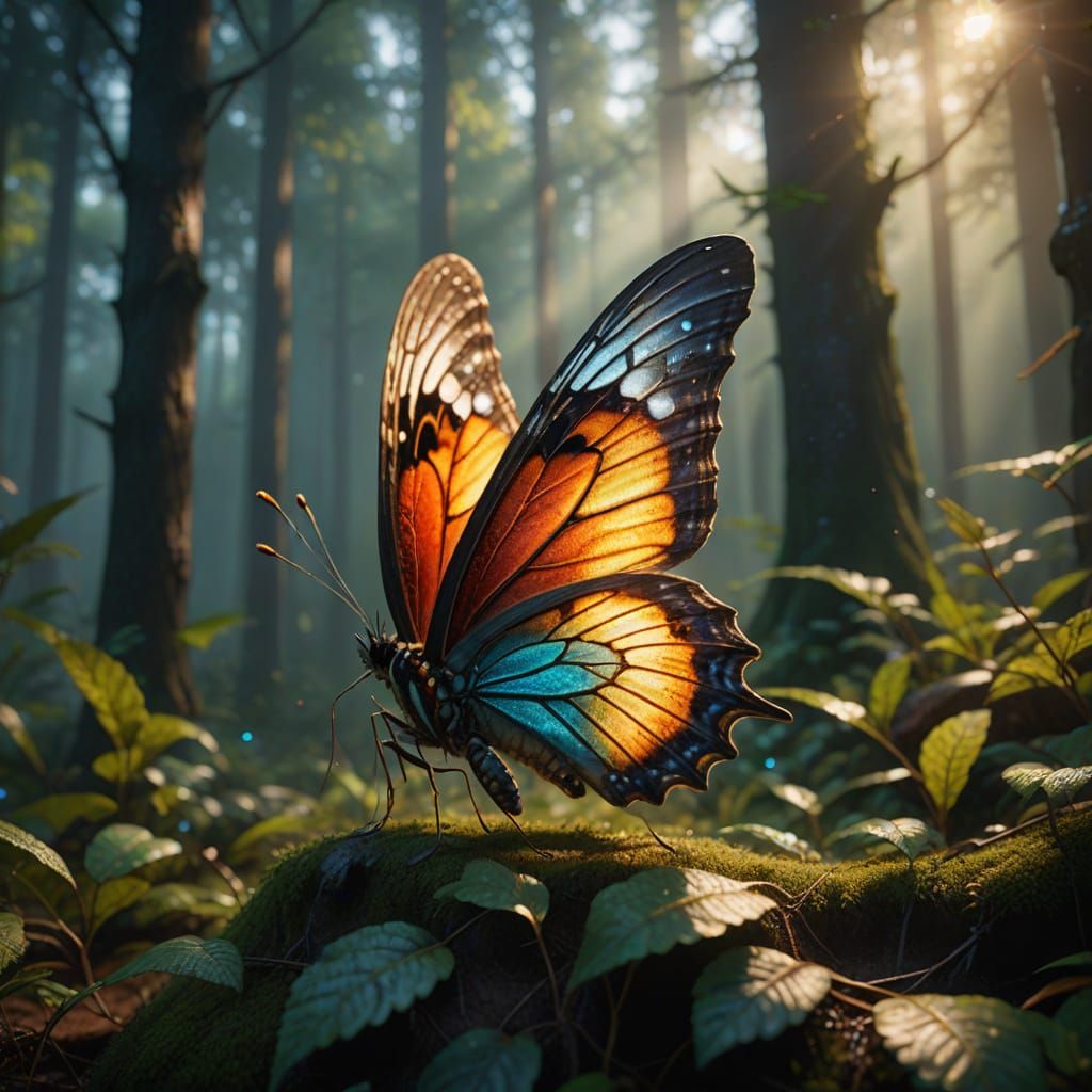 Enchanted Butterfly with Stained Glass Wings