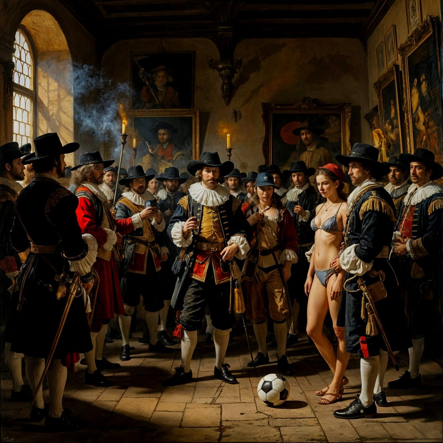 Night Watch Reimagined: Modern Objects in Rembrandt Style