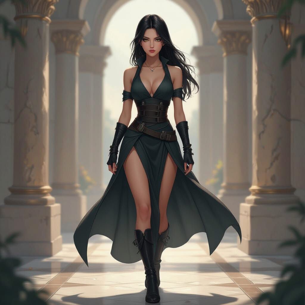 Anime Warrior Woman in Dark Armor