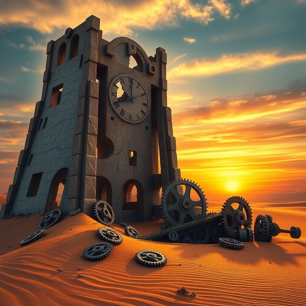 Majestic Desert Clock Tower in Ruin