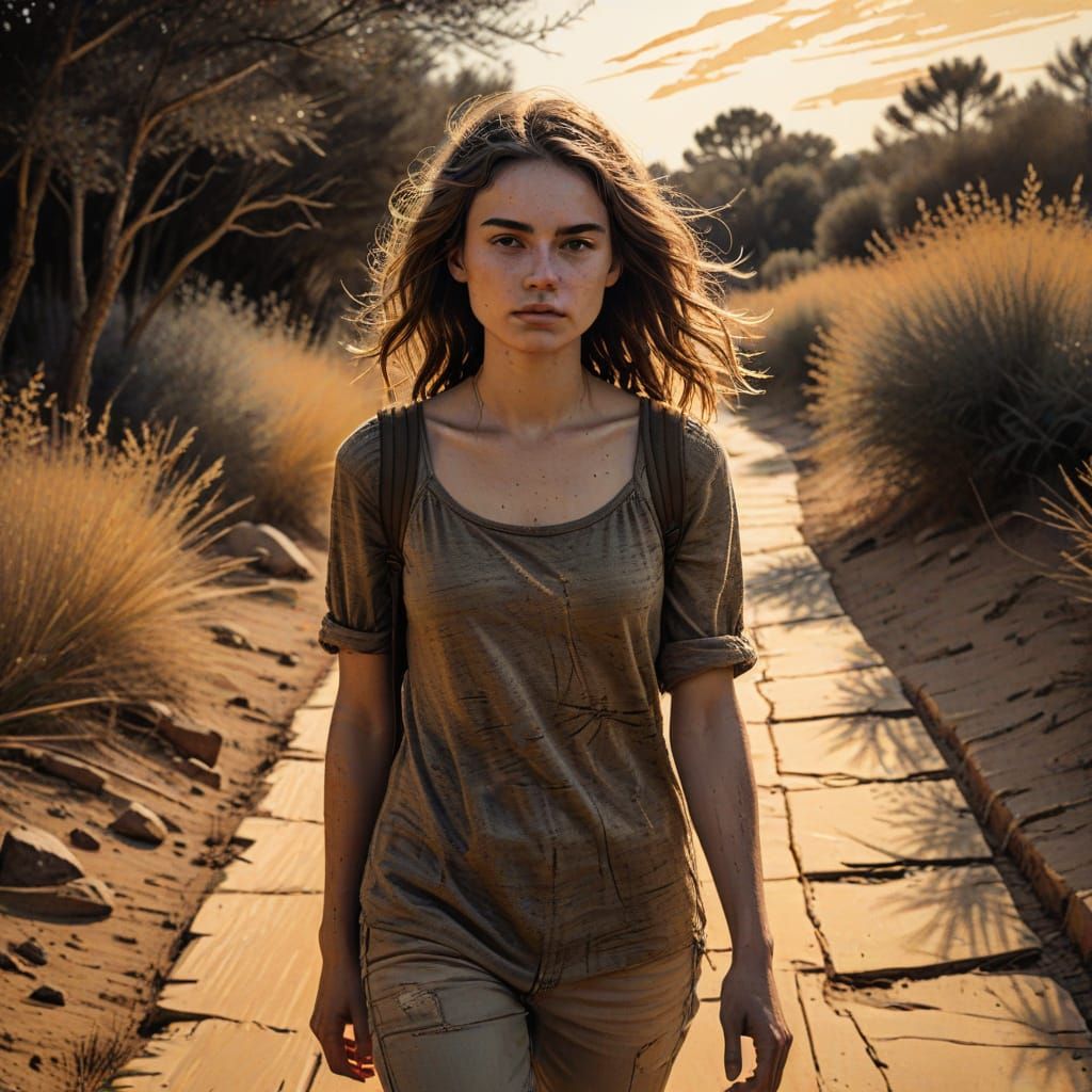 Expressive Ink Drawing of Alienated Teenage Girl