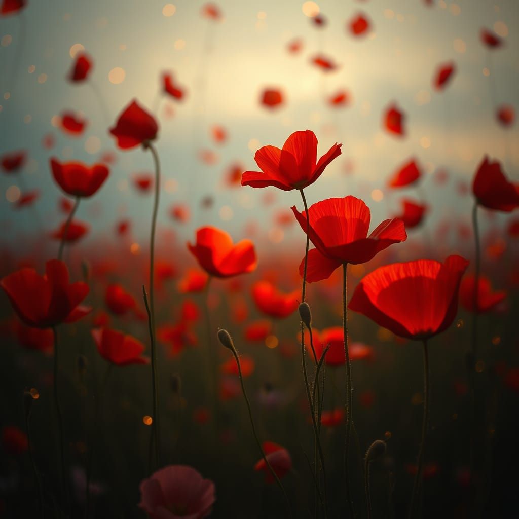 Scarlet Poppies in Dreamscape: Memory Strings in Twilight